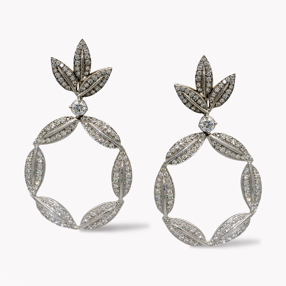Item #24089 Feuille Diamond Drop Earrings in White Gold