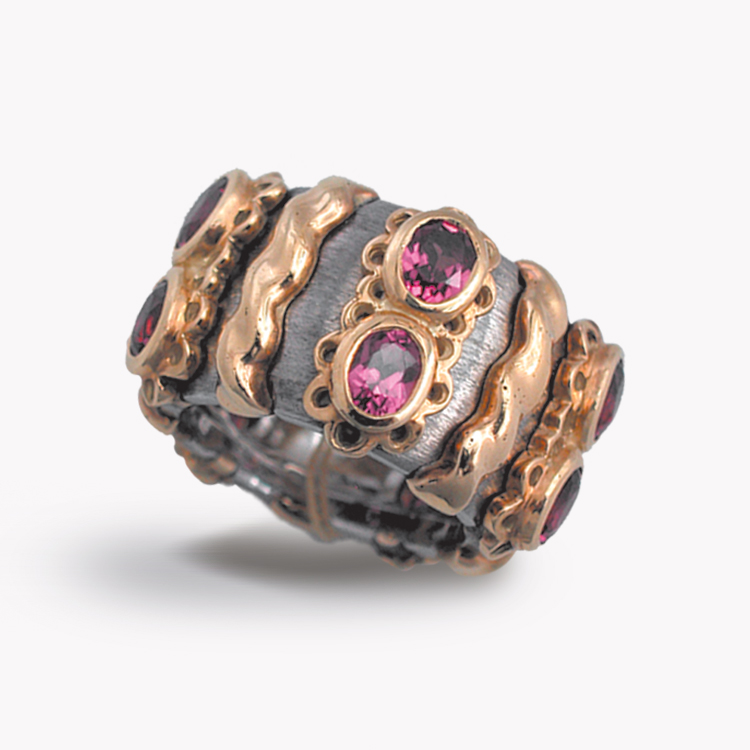 20362 Callista Eternity Band with Rhodolite Garnet in Stainless Steel and Gold
