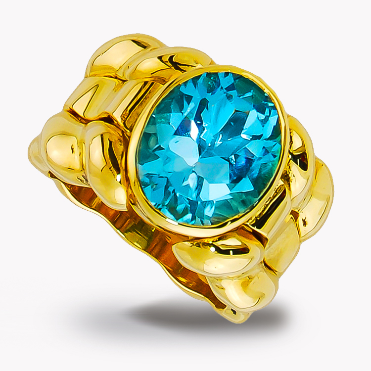 Item #21306 triple flowing lines blue topaz yellow gold ring