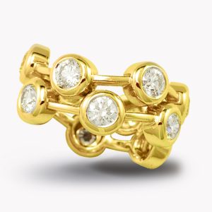 2 row diamond cascade ring yellow gold, Item #21814