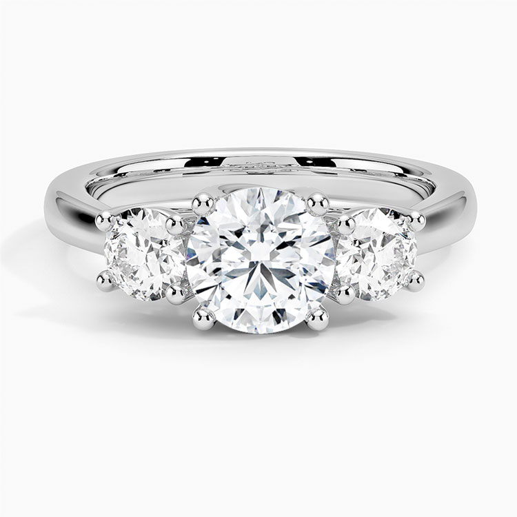 Three Stone Diamond Engagement Ring Designed & Handmade in 18kt White Gold & Platinum featuring 3 Round Brilliant cut F/SI1 Quality Diamonds weighing a total of 0.98cts with the Center Stone weighing 0.48cts