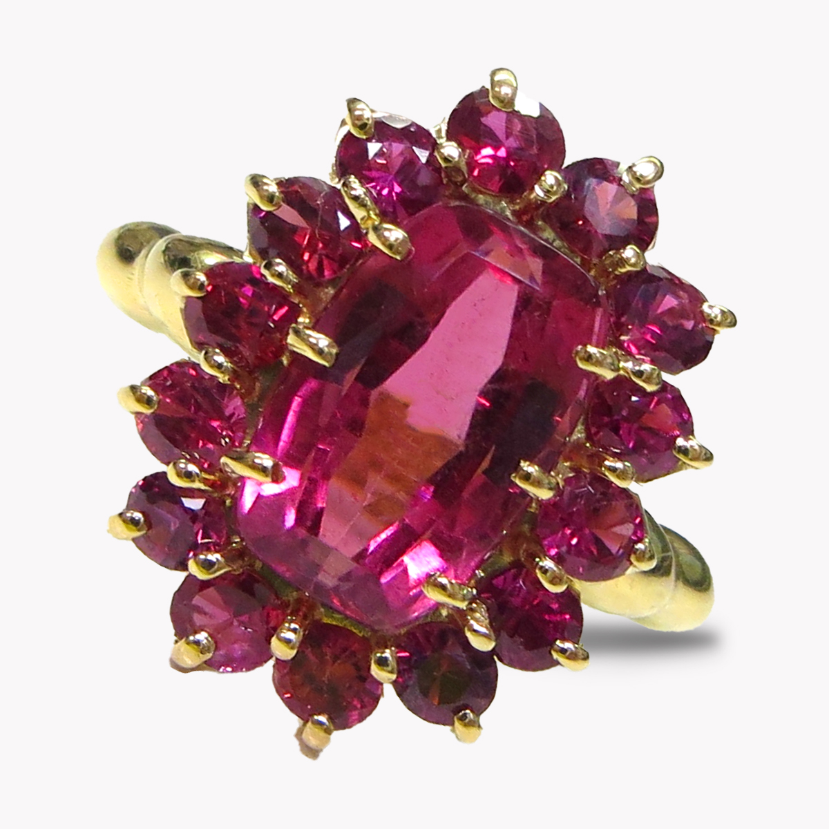 16136 Ingle FLowing Lines Rubellite FLoral RIng in Yellow Gold