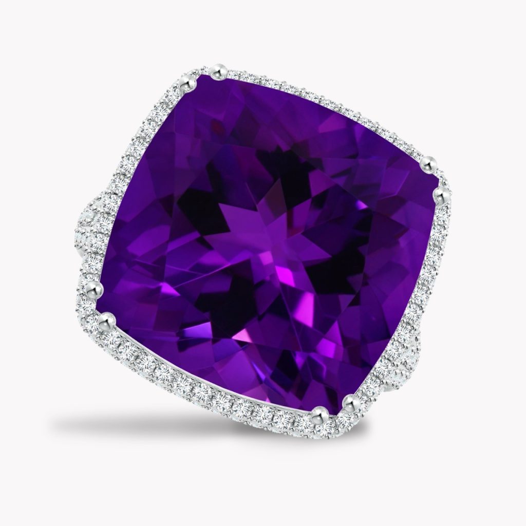 17024 Large Double Flowing Lines Amethyst & Diamond Ring