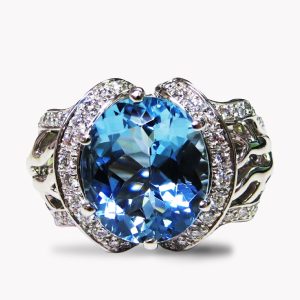 18276 Open Flowing Lines Aquamarine & Diamond Ring in White Gold