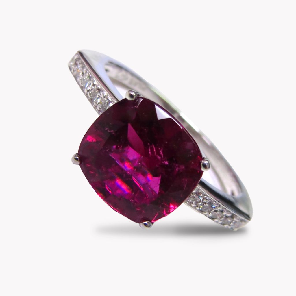 19089 Classic Rubellite and Diamond Ring in Platinum