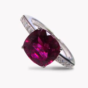 19089 Classic Rubellite and Diamond Ring in Platinum