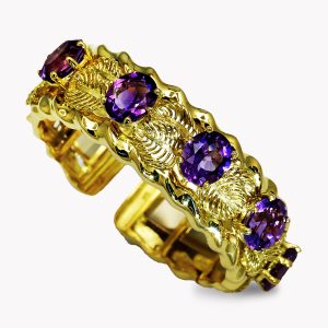 21762 Designer Leaf- Bracelet with Amethyst in Yellow Gold