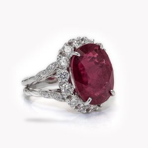 Item21852A Double-Flowing Lines Split Shank Pink-Tourmaline and Diamond Ring in Platinum