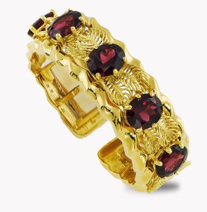 21853 Designer Leaf Bracelet with Rhodolite Garnett in Yellow Gold