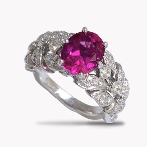 Flowing Lines Pink Sapphire & Diamond Ring in Platinum, Item #22635