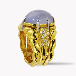 Soleil Lavender Jade and Diamond Ring in Yellow Gold, Item #22681