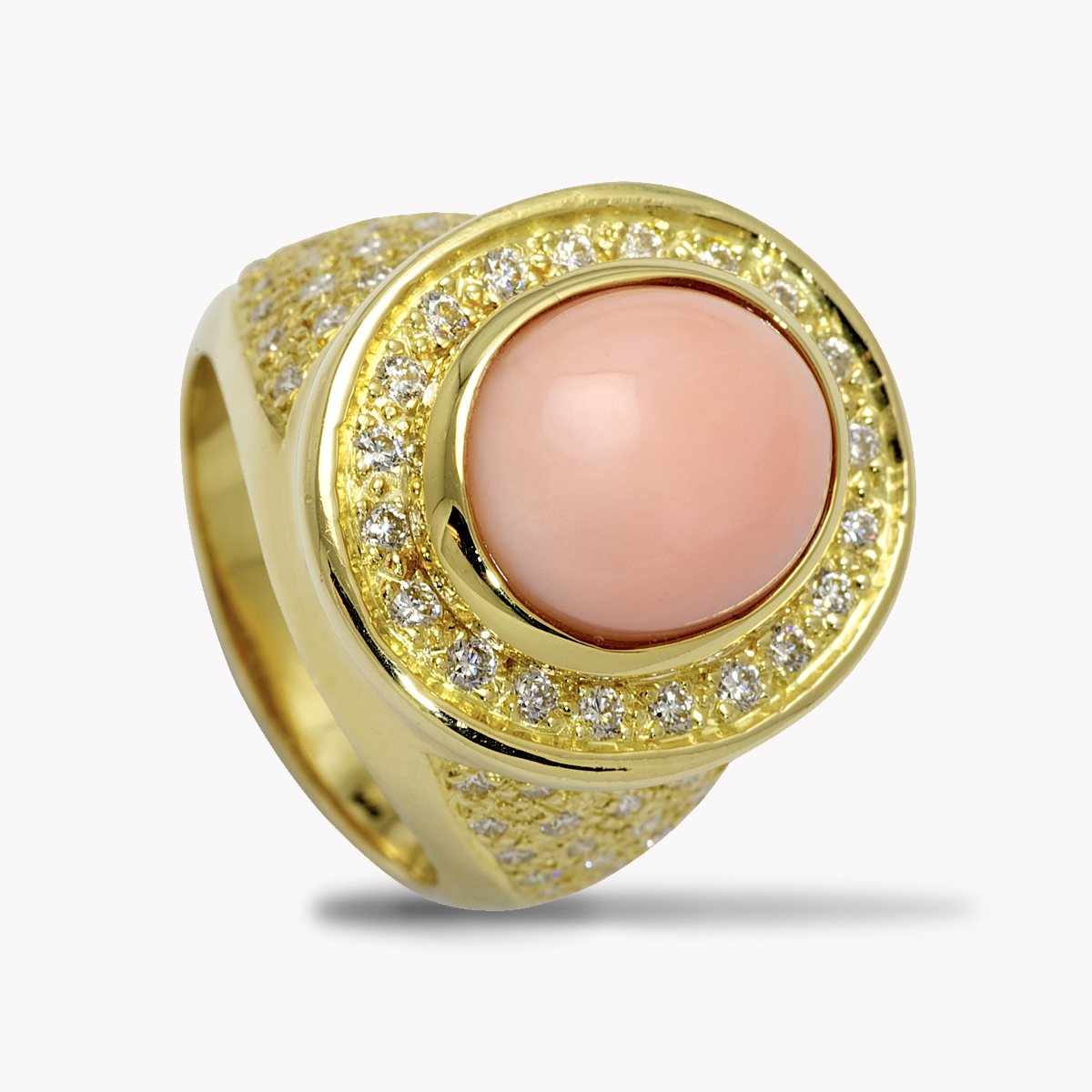 Soleil Angelskin Coral and Diamond Ring Yellow Gold, Item #22890