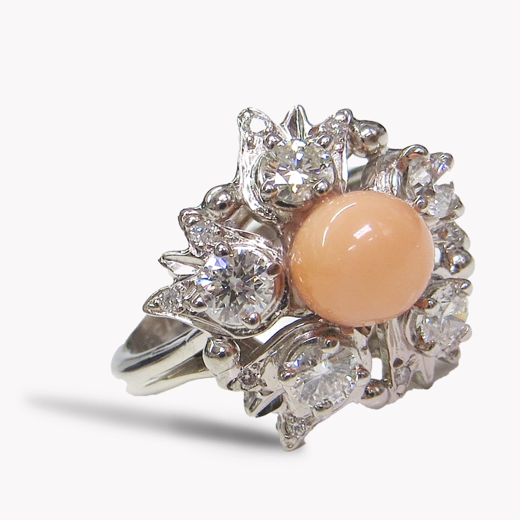 23105 Lily of the Valley Coral & Diamond Ring in White Gold