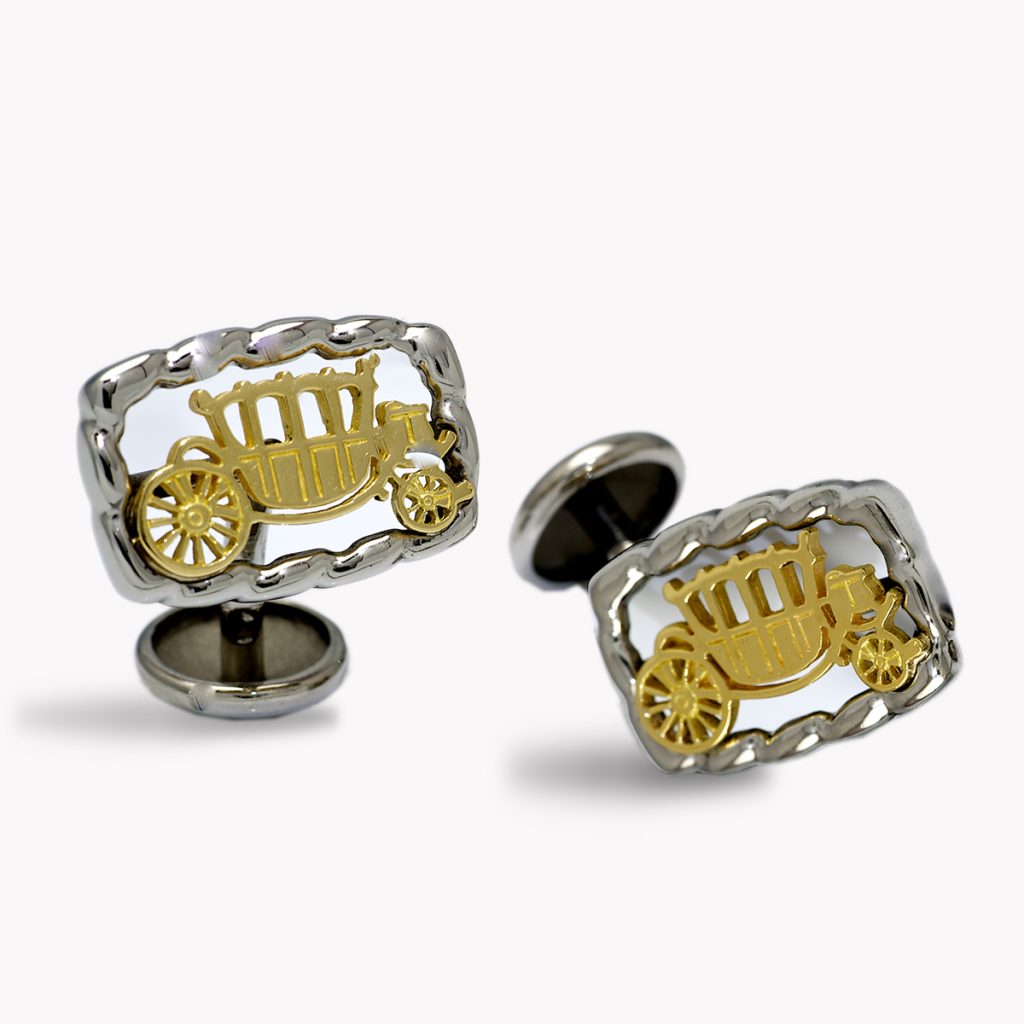 Item #23257B Flowing Lines Carriage Cufflinks in Yellow Gold and Stainless Steel
