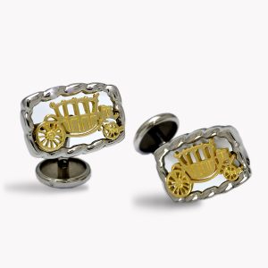 Item #23257B Flowing Lines Carriage Cufflinks in Yellow Gold and Stainless Steel