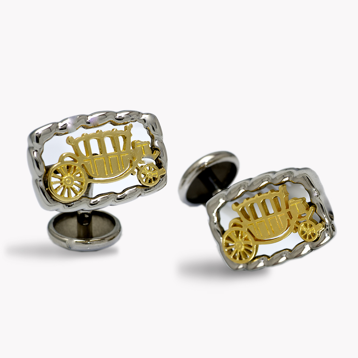 Item #23257B Flowing Lines Carriage Cufflinks in Yellow Gold and Stainless Steel