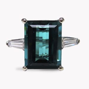 Item #23335 Classic Teal Blue Tourmaline Diamond Ring in Whote Gold