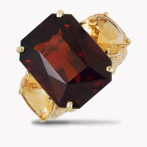 23360 Double Flowing Lines Split Shank Rhodolite Garnet and Citrine Ring