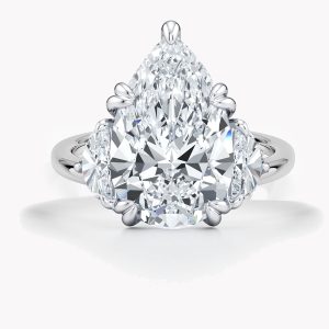 23427 Pear Shaped Diamond Ring flanked by two Half Moon Diamonds