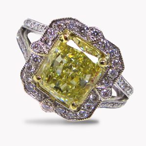 23450 Antique Style Yellow Diamond Ring in White & Yellow Gold