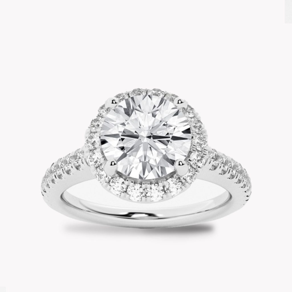 23466 Classic Diamond Engagement Ring with Diamond Halo in Platinum