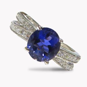 23467 Iolite Diamond Crossover RIng in Platinum