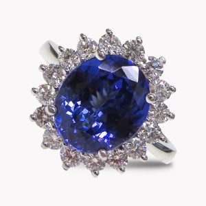 23754 Tanzanite & Diamond Halo Ring in White Gold