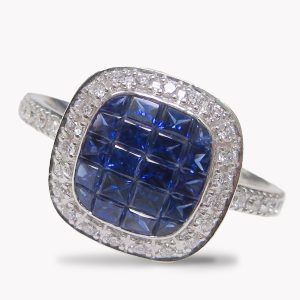 23789 Sapphire and Diamond Halo Ring in White Gold