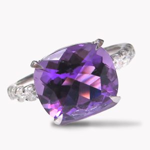Item #23861 Classic Amethyst & Diamond Ring in White Gold
