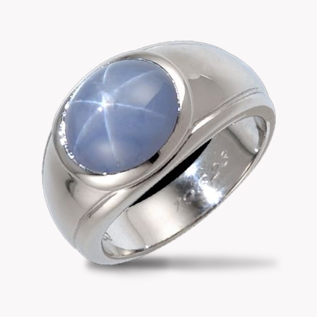 23880 Classic Gent's Star Sapphire & Diamond Ring in White Gold