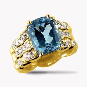 Item #23897 Triple Flowing Lines Blue Topaz and Diamond Ring in Yellow Gold