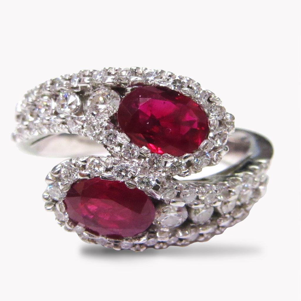 23905 Criss-Cross Ruby Diamond Ring in White Gold