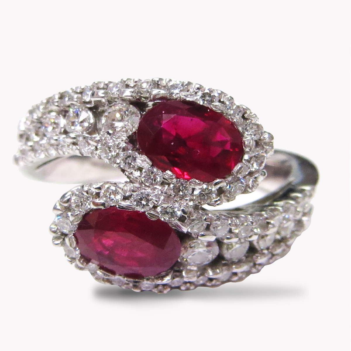 23905 Criss-Cross Ruby Diamond Ring in White Gold