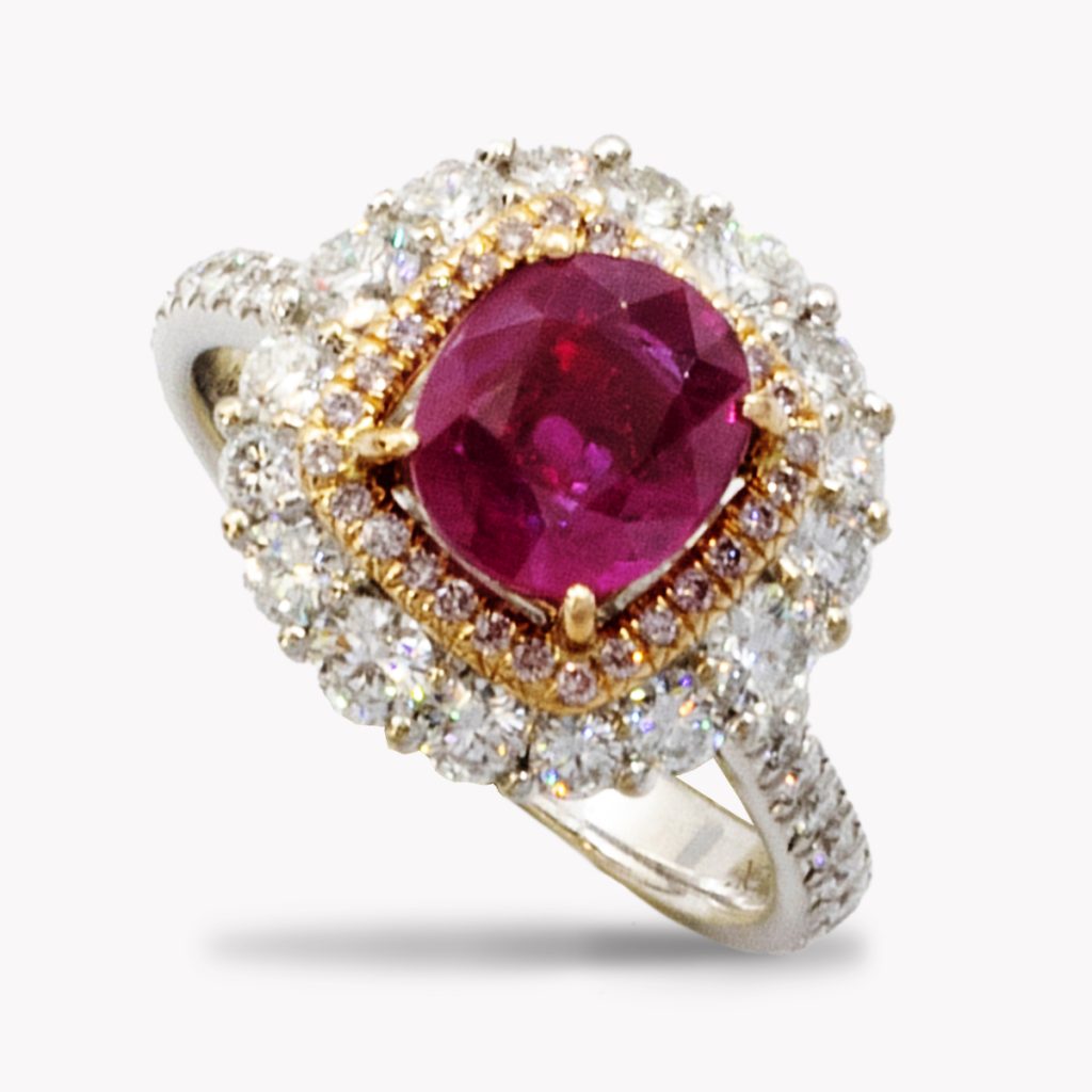 23908 Burma Ruby Diamond Ring in White and Yellow Gold
