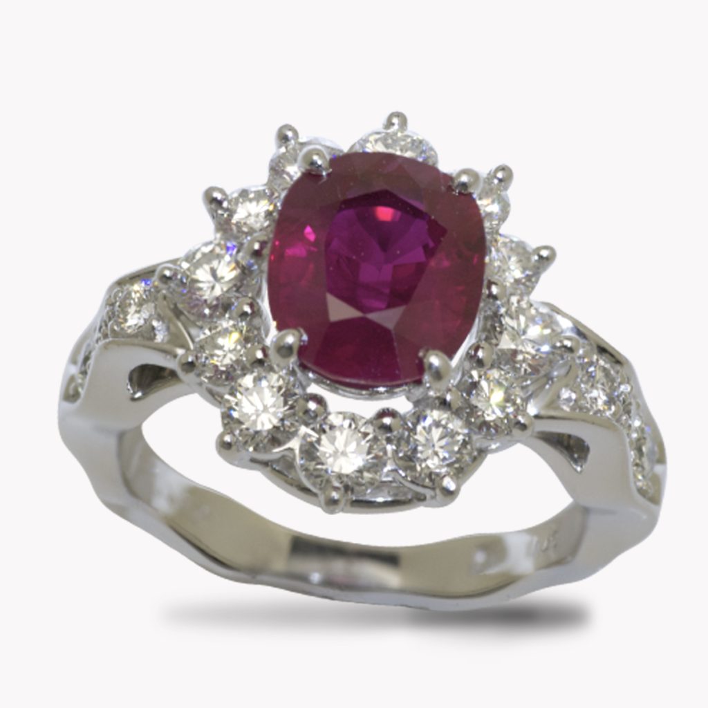 23909 Classic Lady Diana Ruby & Diamond Ring in White Gold
