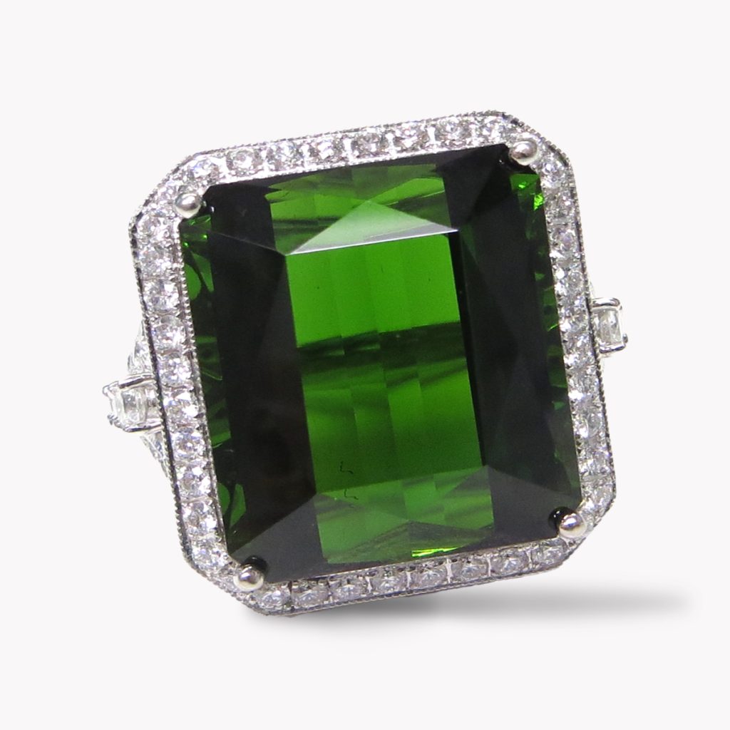 Item #23912 Green Tourmaline & Diamond Cocktail Ring in Platinum