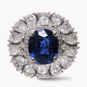 23914 Ballerina Style Blue Sapphire & Diamond Halo Ring