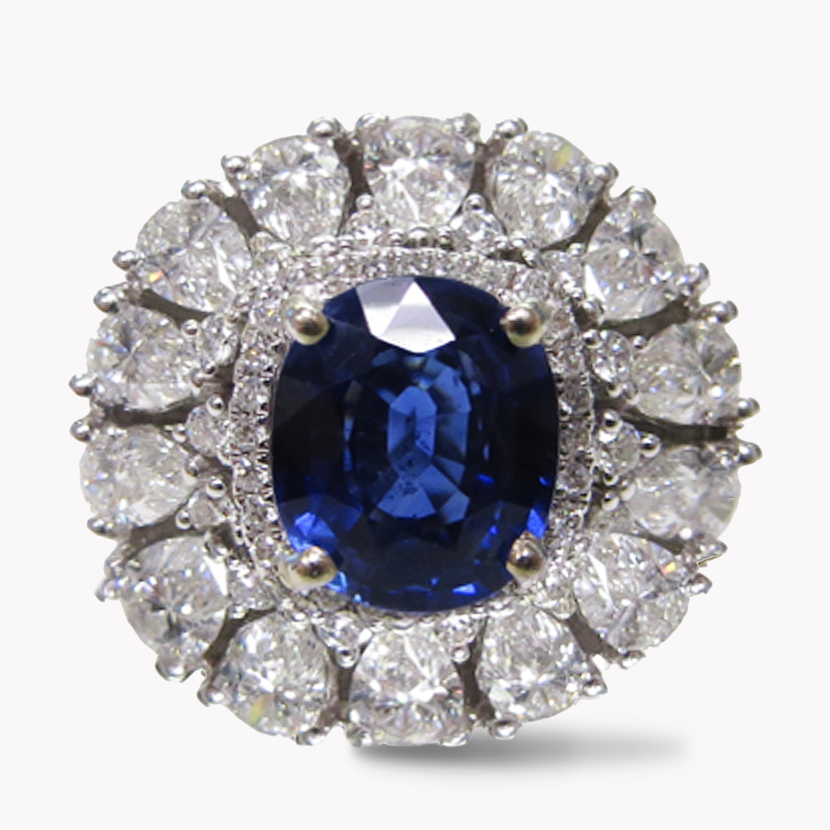 23914 Ballerina Style Blue Sapphire & Diamond Halo Ring