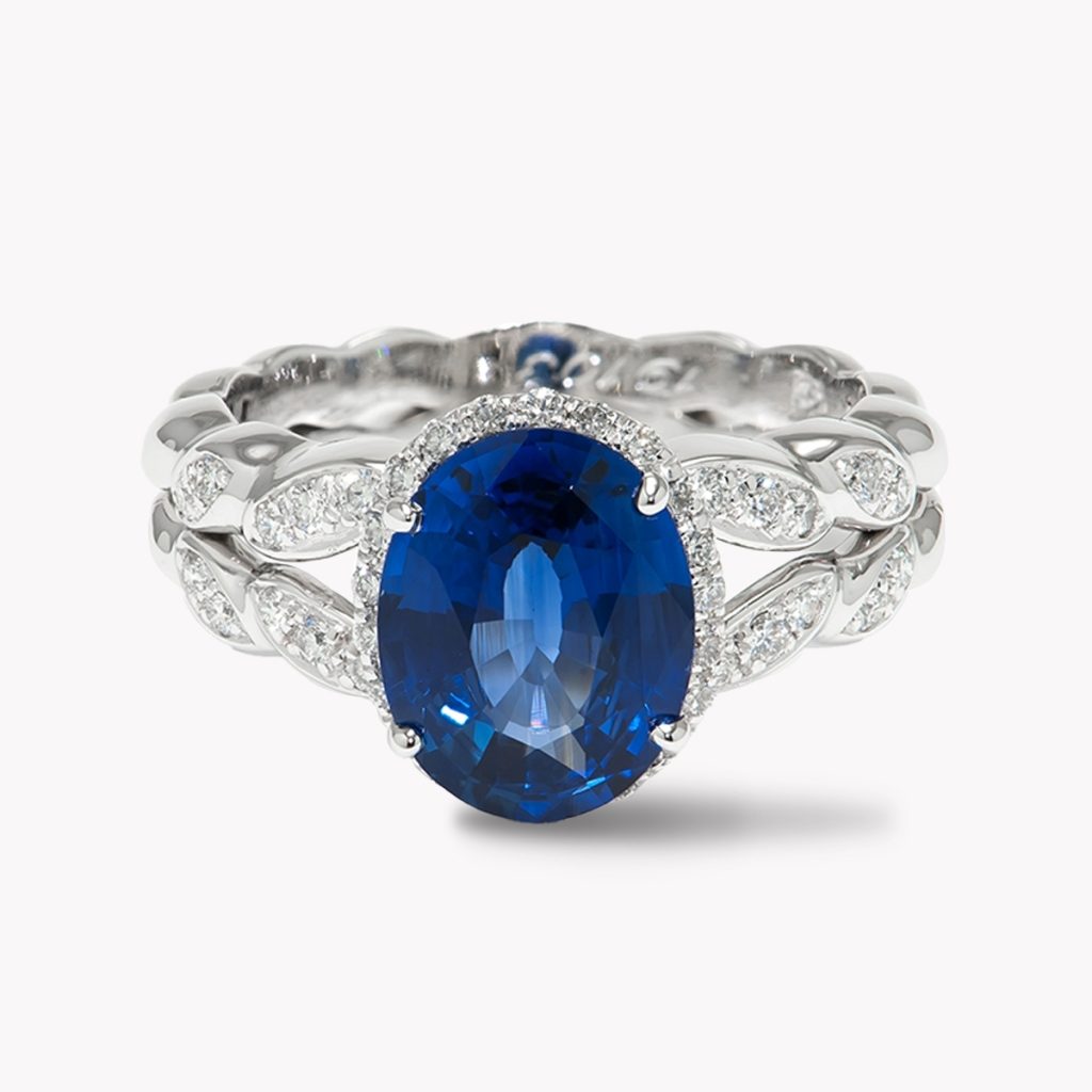 23915 Sapphire & Diamond Halo Ring in White Gold