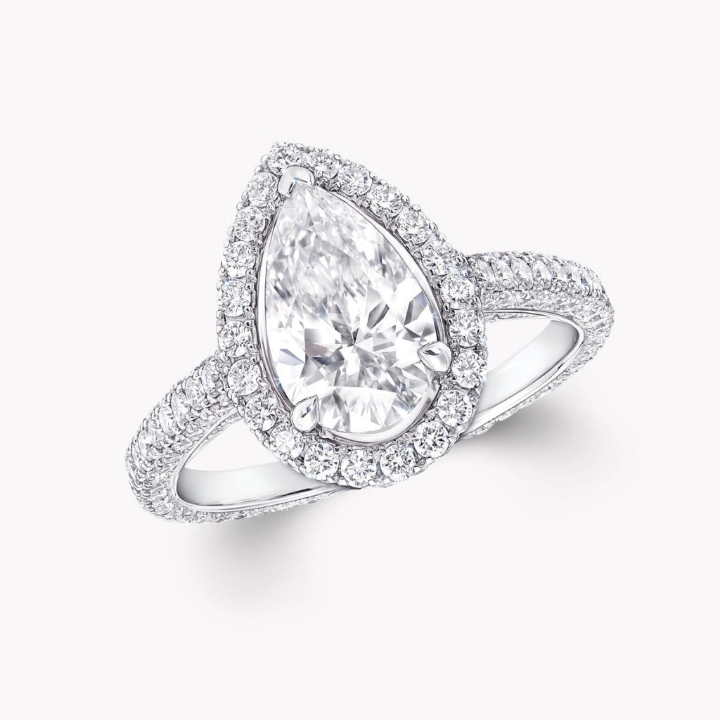 24113 Classic Pear Shape Diamond Engagement Ring with Diamond Halo in White Gold