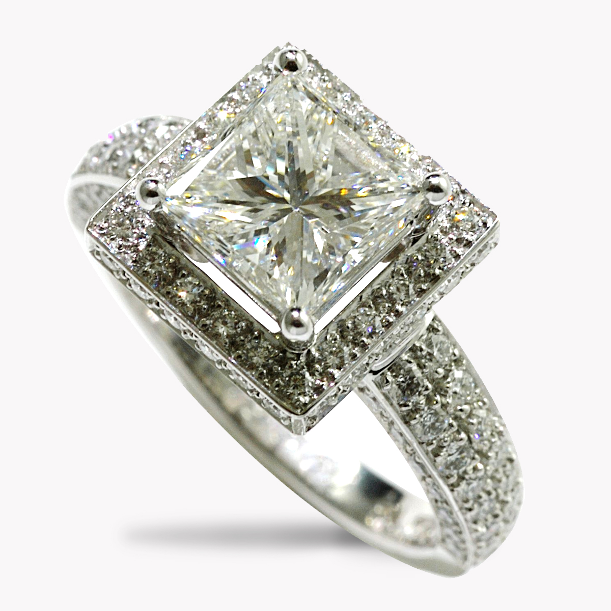 Platinum Diamond Engagement Ring with Diamond Bezel with 0.50cts Princess Cut Diamond