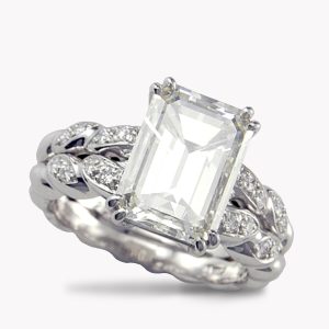 24257 Emerald Cut Diamond Engagement Ring in White Gold Platinum
