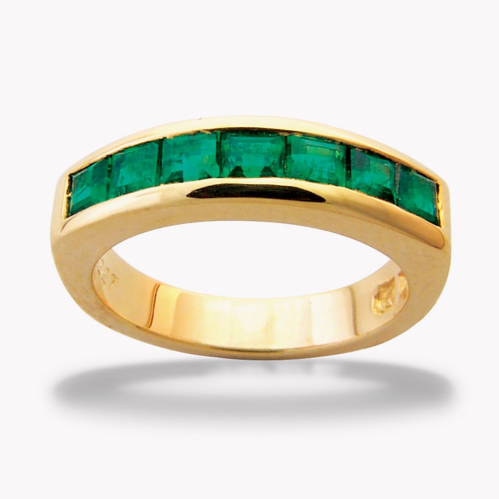 Unisex Channel Set Emerald Half Eternity Band in Yellow Gold, Item #24284