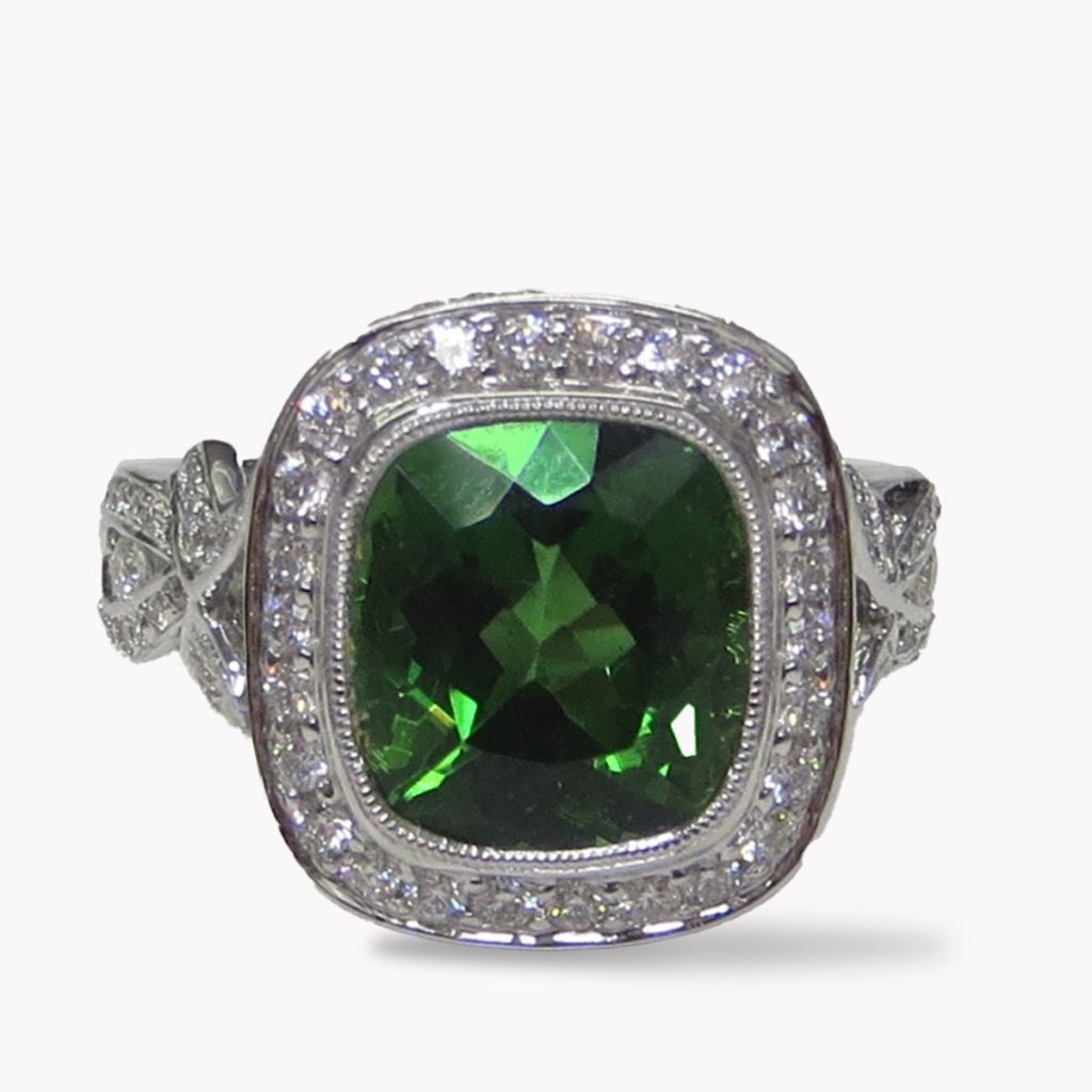 24503 Classic Chrome Tourmaline Diamond Ring in White Gold