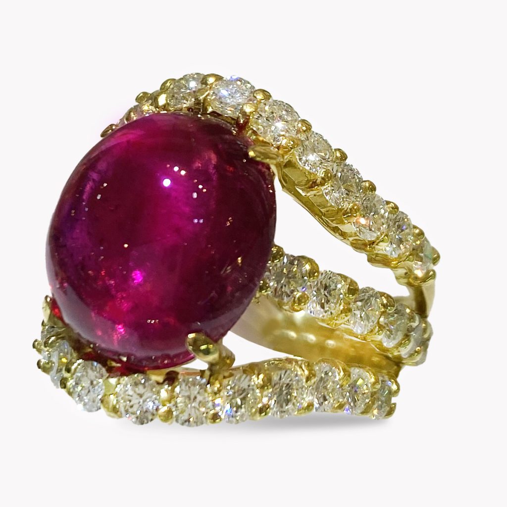 Item #24725 Supernova Rubellite & Diamond Ring in Yellow-Gold