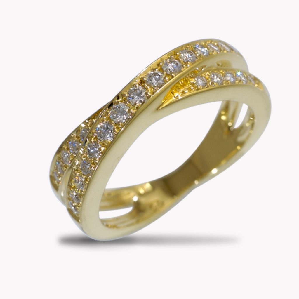 5940 Diamond Cross Over Ring in Yellow Gold