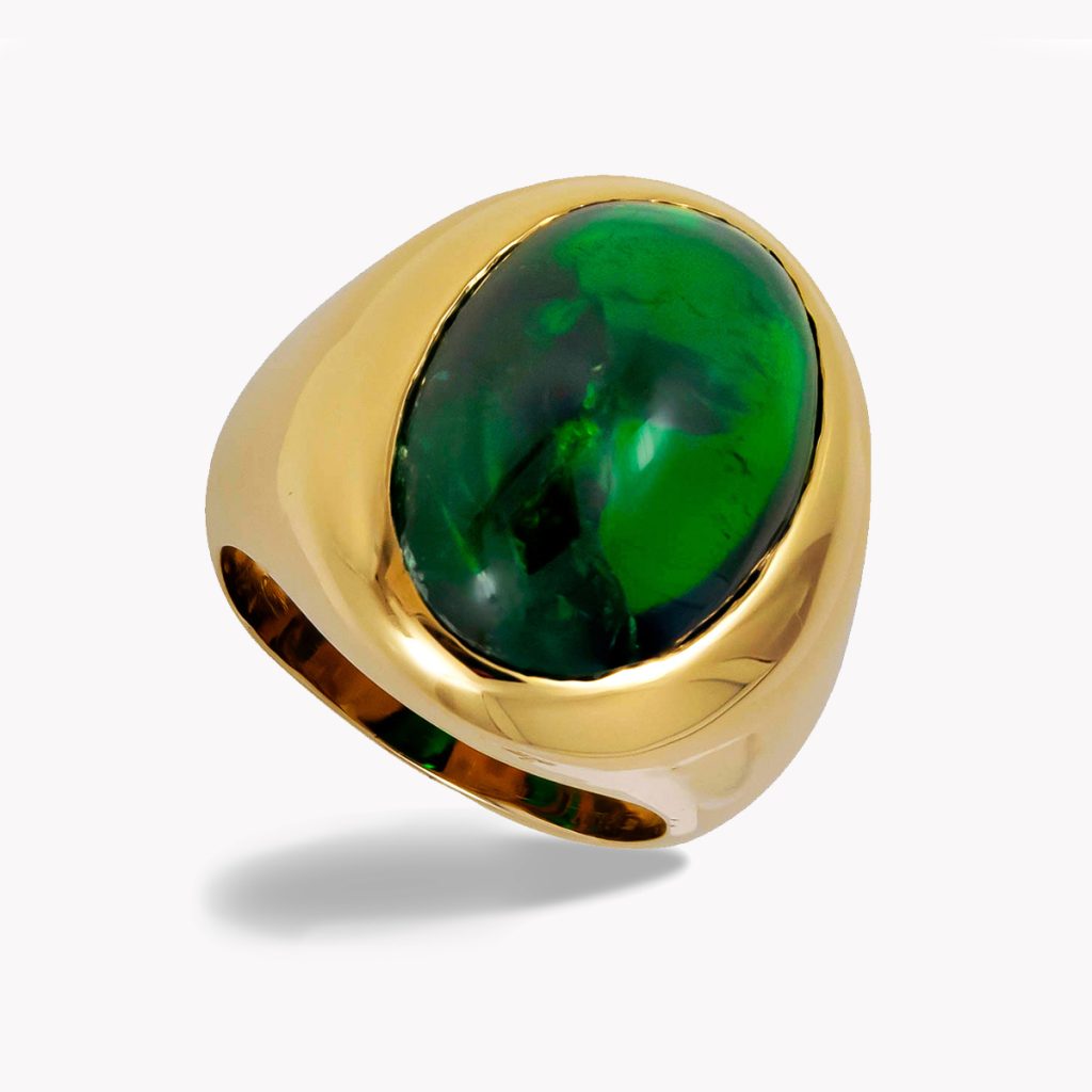 Gents Yellow Gold Bezel Set Diopside Ring, Item #23227