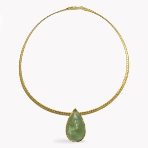 Item #19220 Green Tourmaline Cabochon Pendant On Yellow Gold Snake Chain