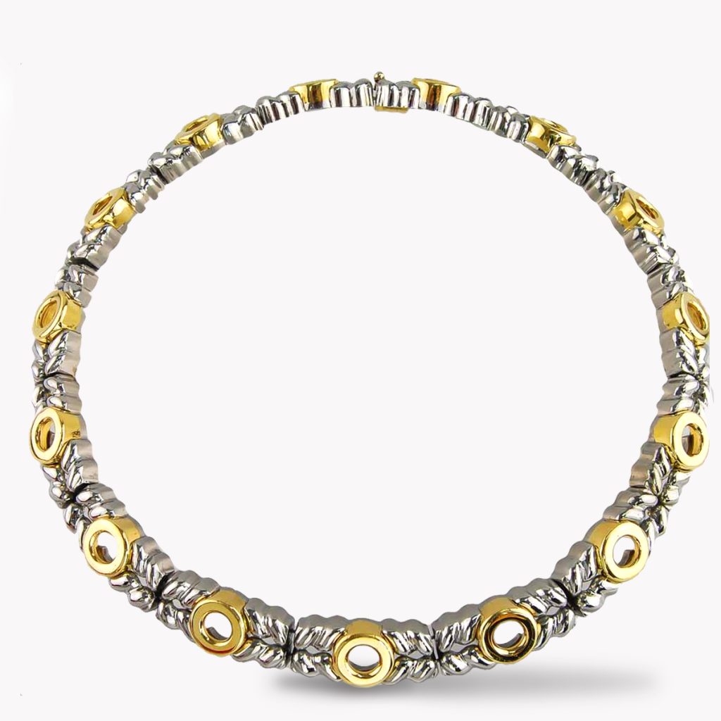 Item #20021 Callista Flowing Lines Yellow Gold & Stailness Steel Necklace