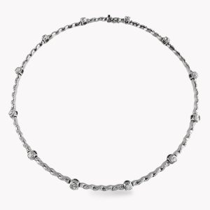 21222 Single Flowing Lines Diamond- Necklace in White Gold